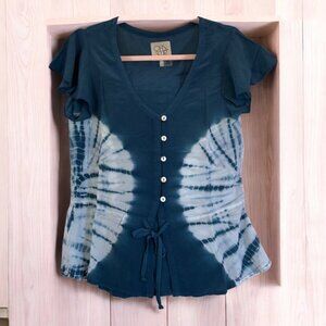 Chaser Blue Tie Dye Blouse Top Tie Waist XS
